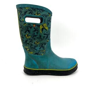 Bogs Women's /Youth 8/39 Blue Dinosaur Mid Calf Rubber Waterproof Rain Boots